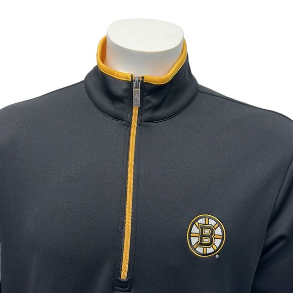 Boston Bruins NHL 1/4 Zip Pull Over Black Yellow Embroidered Jacket Antigua MD - Picture 7 of 9